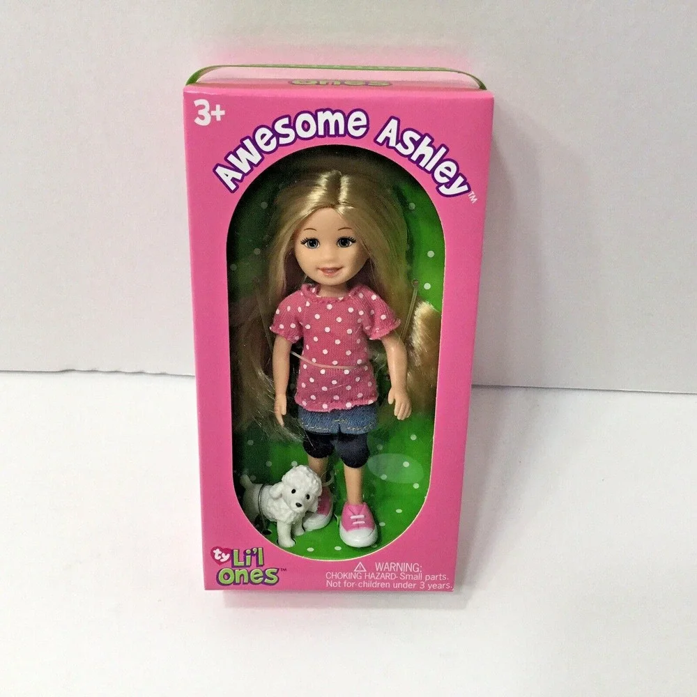 TY Li'l Ones 2009 Awesome Ashley‎ 4 inch Doll & her Poodle Dog NIB